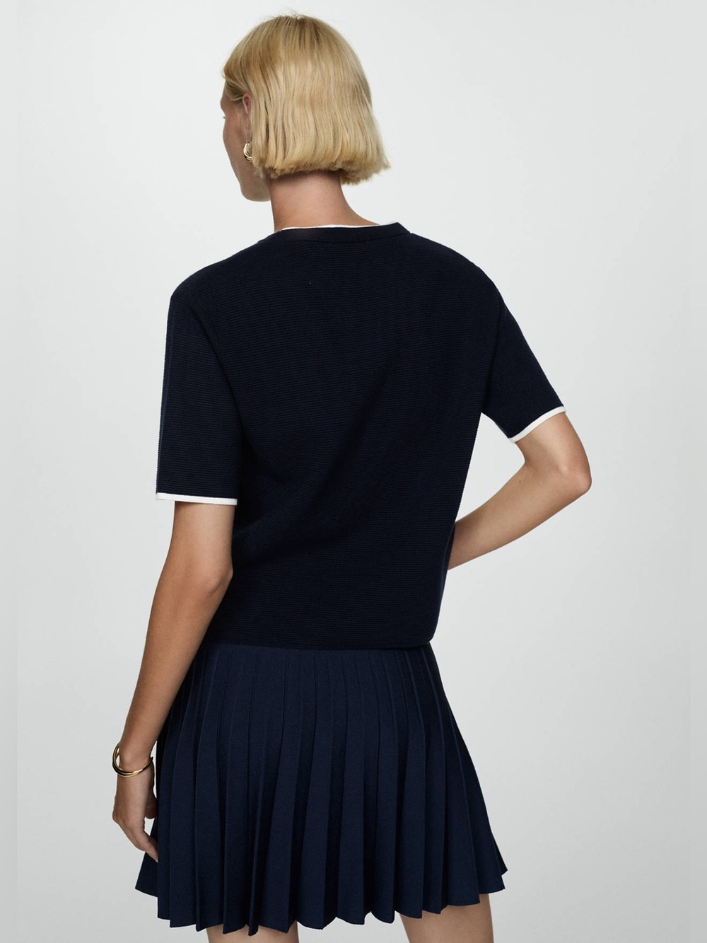 Mango Navy Short Sleeve Sweater Top Contrast Trim Size M NWT - Picture 7 of 16